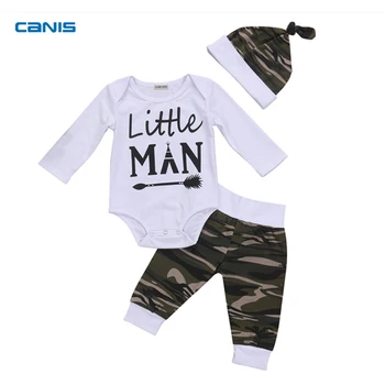 3Pcs Camouflage Baby Boy Clothes Set Newborn Baby Boys White Romper Pants Legging Hat Outfits Set Clothes