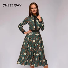 2019 Spring patchwork printing women A-line dress vintage style vestidos for female Casual bottom Short dress