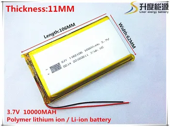 

3.7V 10000mAh 1162106 Lithium Polymer Li-Po li ion Rechargeable Battery cells For Mp3 MP4 MP5 GPS