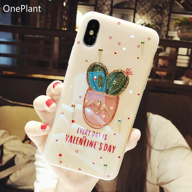 Special Price Luxury Glossy cactus phone case female models for iPhone X XR XS MAX cartoon flash drill For iphone 6 6s Plus 7 8 plus Cover