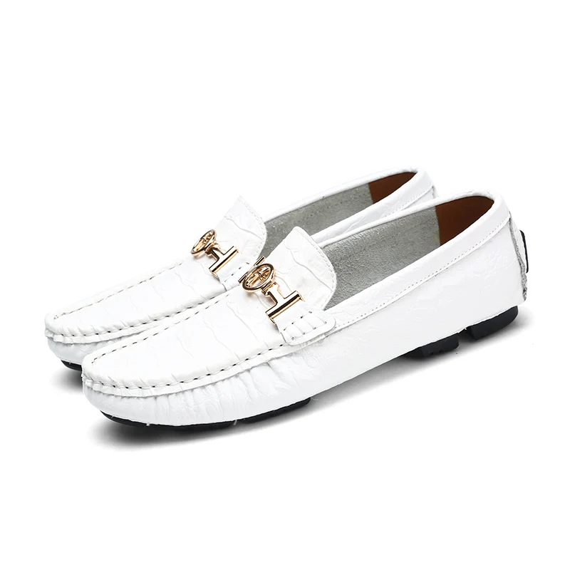 Удобная мягкая обувь в горошек без застежки; роскошные мужские лоферы на плоской подошве; Дизайнерские мужские водонепроницаемые мокасины в стиле суперзвезды; повседневные Мокасины; обувь для вождения - Цвет: White