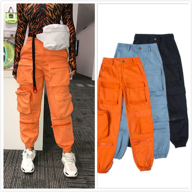Pantalones Cargo con múltiples bolsillos para mujer, ropa de calle  informal, holgada, de cintura alta, 3 colores|Pantalones y pantalones  capri| - AliExpress