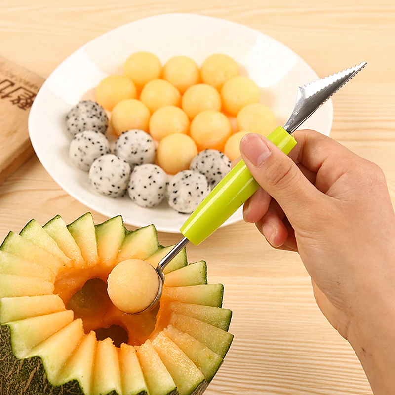 

2in1 Dual-head Fruit Ball Carving Knife Kiwi Fruit Waterlemon Scoop Melon Digger Fruit Jar Mashed Potato Baller Ice Cream Spoon
