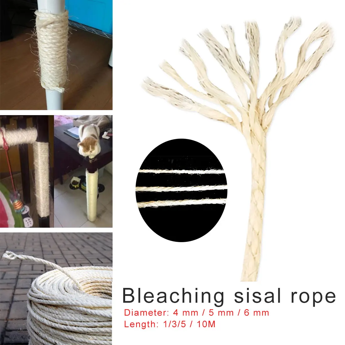 

3M 5M sisal rope for cats scratching post toys making DIY desk foot stool chair legs binding rope material for cat sharpen claw