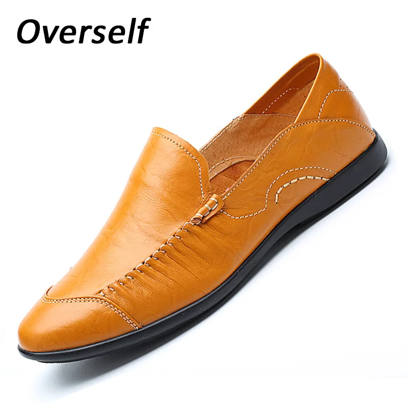 

New breathable men's causal shoes leather luxury brand spring loafers slip on flats moccasins for men large size 45 46 EUR