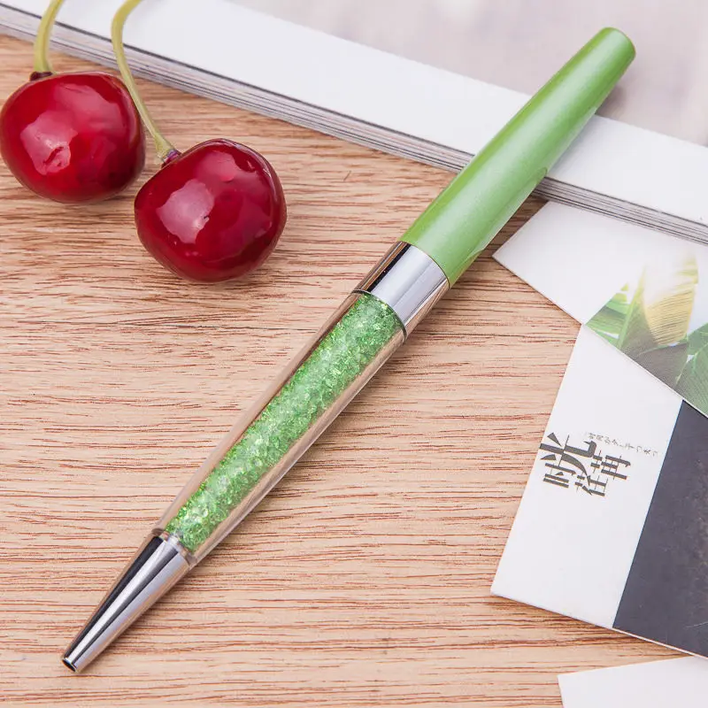 Модная металлическая шариковая ручка для студентов и школьников, Вращающаяся ручка с разбитым бриллиантом, ручка для подписи, канцелярские принадлежности для офиса - Цвет: Зеленый