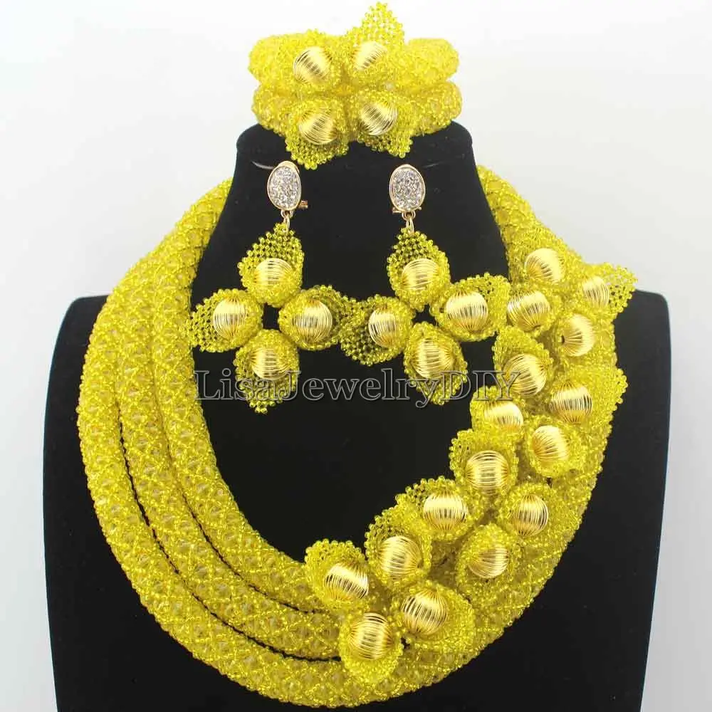 

Splendid Yellow African Fashion Beads Jewelry Set Chunky Crystal Bridal Women Jewelry Set Red Beads Necklace Free ShippingHD8674