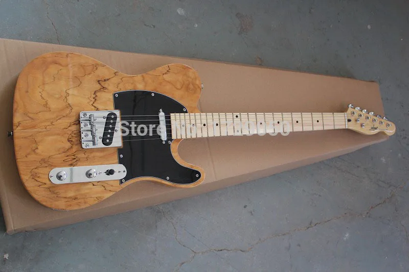 

China guitar factory custom 2017 new New solid body Natural color Maple Wood top Map pattern standard TL electric Guitar 1221