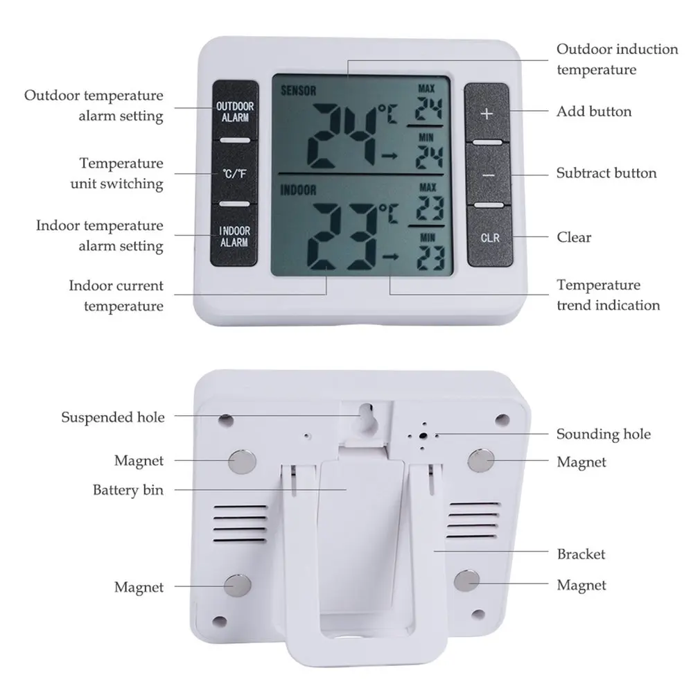Датчики беспроводной цифровой морозильник сигнализации Термометр для холодильника дома крытый/Открытый