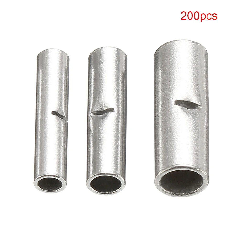 

200pcs DIY Non Insulated Copper Tinned Butt Connectors Kit Sleeve Bare Seamless Uninsulated Rolled Crimping Tube Terminal Splice