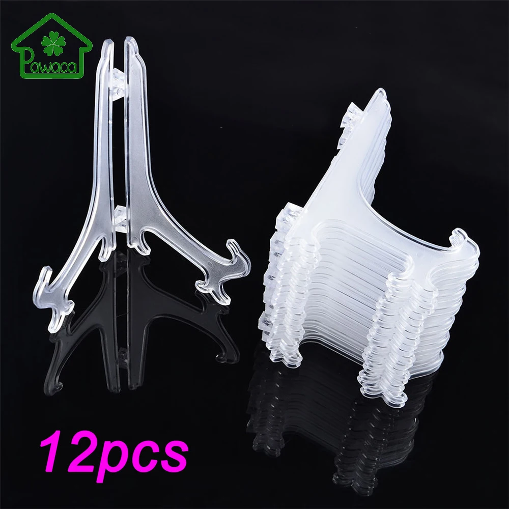 

12Pcs/Set Clear Plastic Easels Plate Holders Display Dish Rack Picture Frame Photo Book Pedestal Holder Display Stand Stander