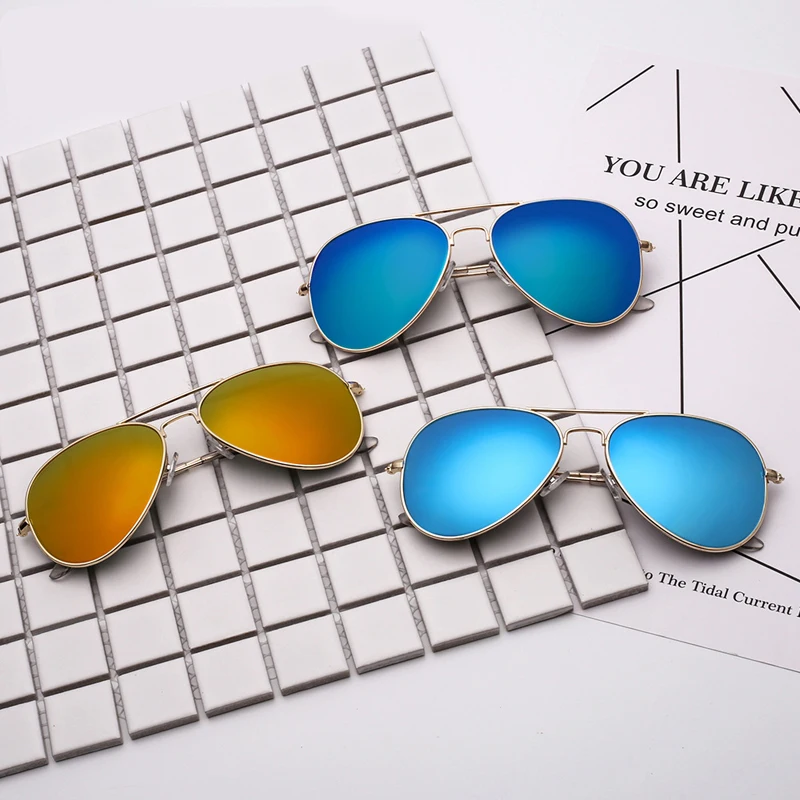 [EL Malus]Retro Metal Frame Pilot Polarized Sun Glasses Women Mens Aviation Sunglasses Blue Gray Lens Mirror Silver Gold Shades