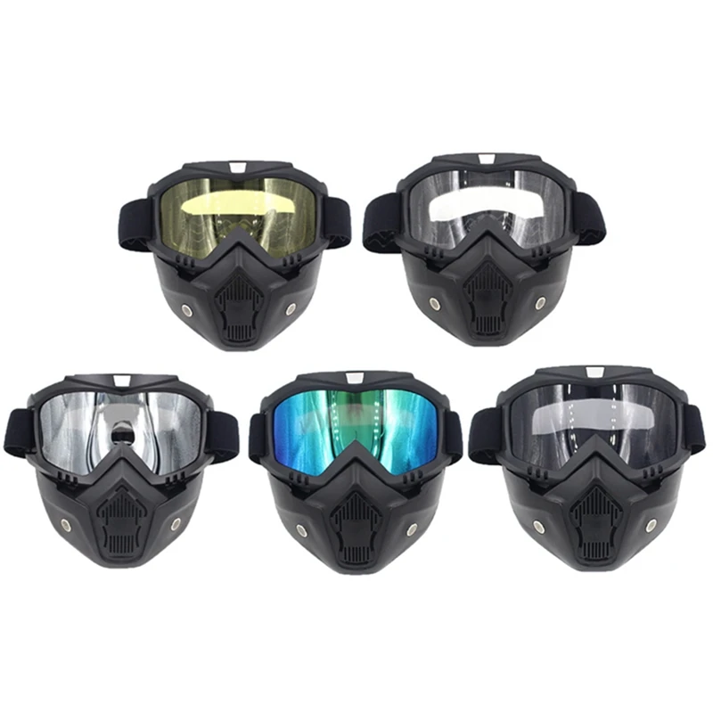Motorcycle Face Mask Goggles Riding Scooter Detachable Modular Open