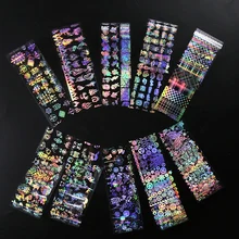 Радужные пространство Роза Panda бабочки 10 шт. 4*20 см лазерный блестящий, ногтевое искусство, Переводные Стикеры наклейка голографическая ногтей Фольга