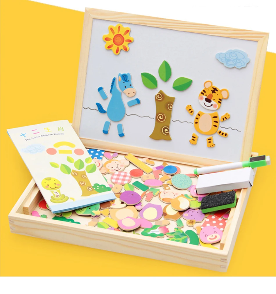 20 Styles 100pc Wooden Magnetic Puzzle Baby Kids Educational Toys Children 3d Puzzle Drawing Board Learning Wood Toys Brinquedos