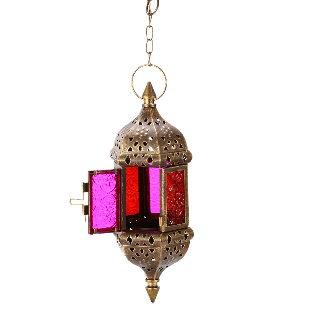 1pc Classic Moroccan Hanging Lantern Candle Holder Glass Metal Vintage Tea Light Holder for Hotel Wedding Home Decoration