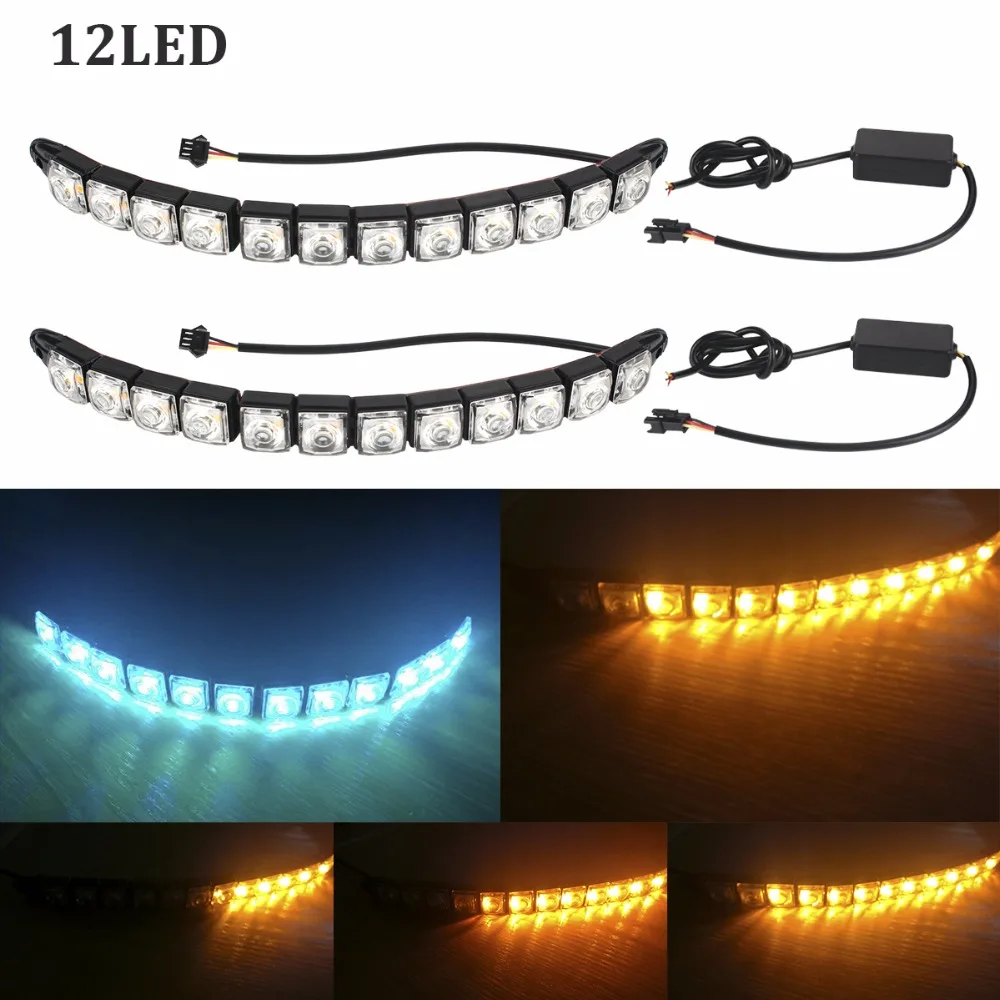 2Pcs DRL LED Car Flowing Daytime Running Lights 12 LED DC 12V Auto Fog Light Driving