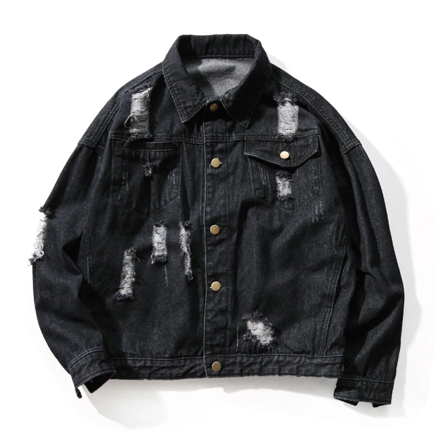 Ripped Jean Jacket Mens Street Wear Patches Men Denim Jackets Hip Hop ...