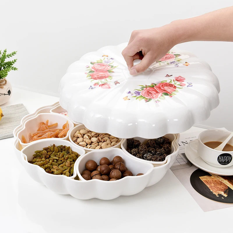 

European Style Divider Cover Dry Fruit Box Living Room Creative Melon Seeds Confectionery Plate Home Kindheart Dry Fruit Plate