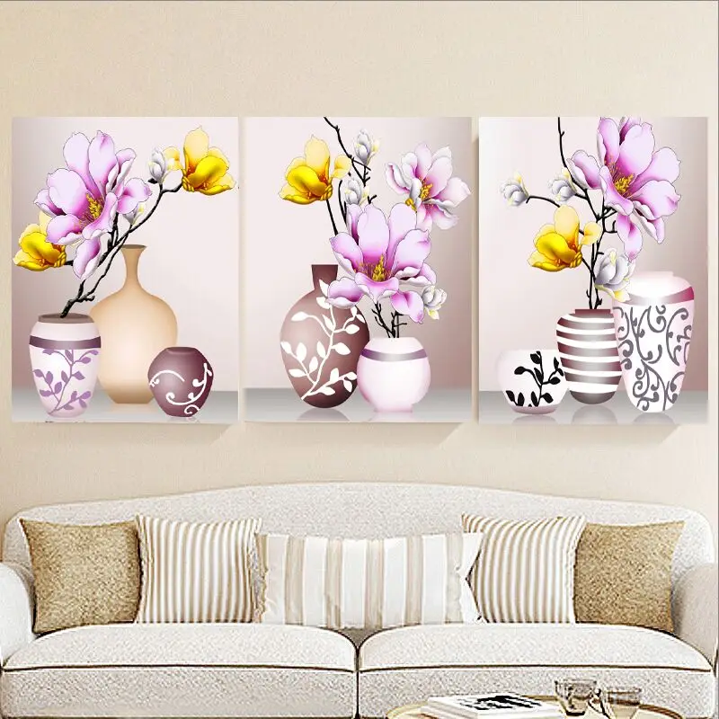 

Needlework,DMC DIY cross-stitch,Full embroidery kit,pretty vase rose magnolia flower print pattern cross stitch handwork gift
