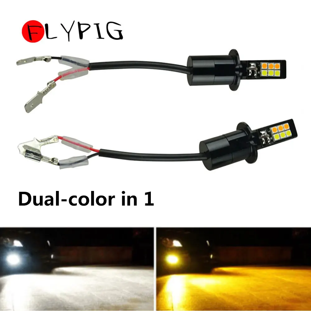 

2x H3 160W Led Fog Light Bulbs White Yellow Dual Color 2600LM