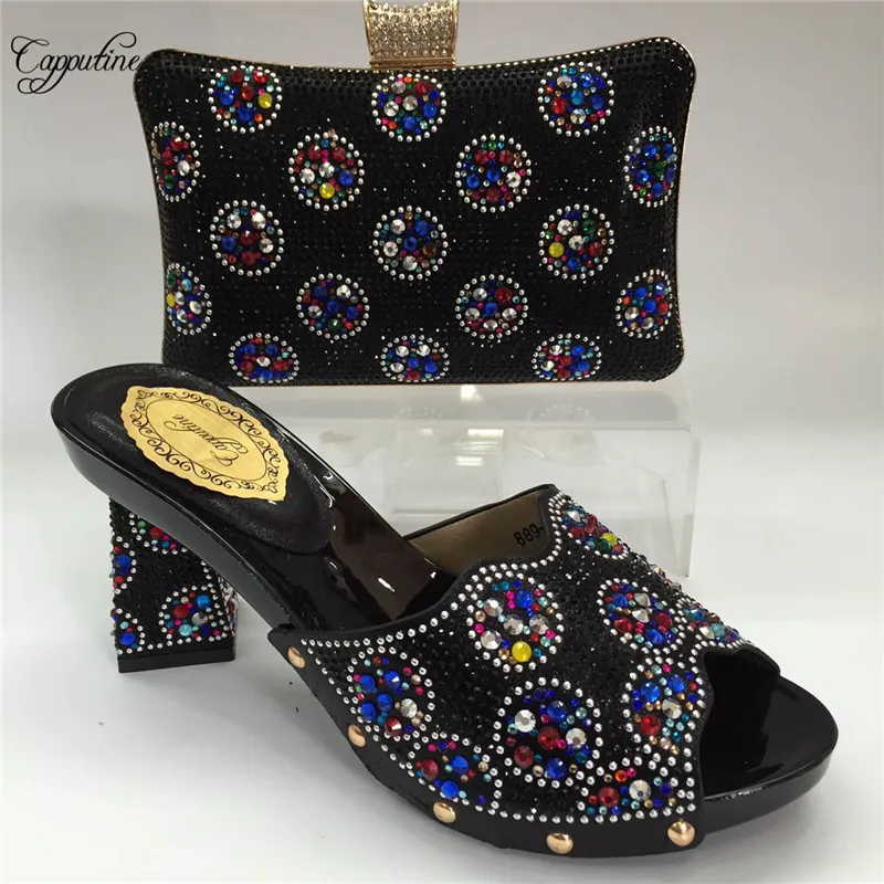 Capputine Italian Women's Shoes and Bag Set Decorated With Rhinestone Women Shoes And Bag Set In Italy Size 37-42 BL815C