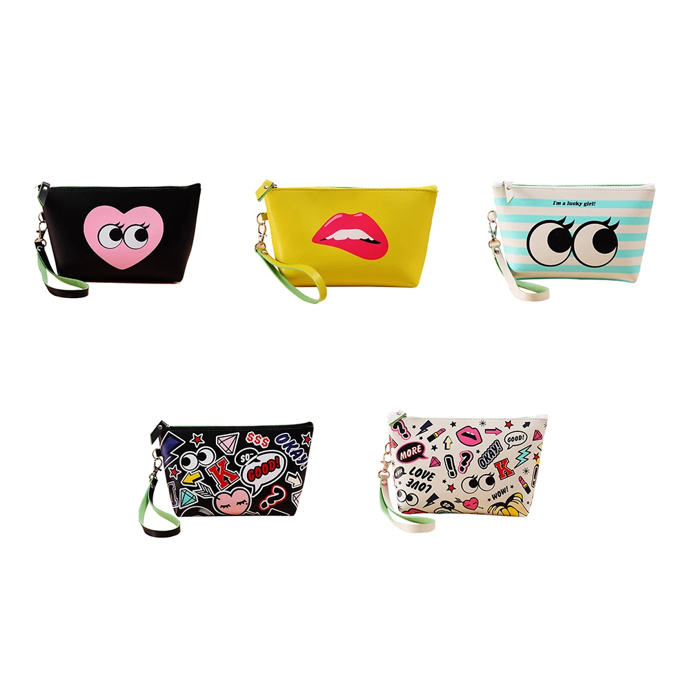 Portable Fashion Make up Bag  Women Travel Cosmetic Cases 1pcs Heart Eye Lip Zipper Bag  Waterproof Storage Pouch Portable Bag