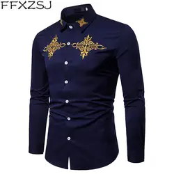FFXZSJ бренд 2018 Новая мужская рубашка с вышитыми лацканами большого размера Повседневная тонкая рубашка с длинными рукавами camisa masculina