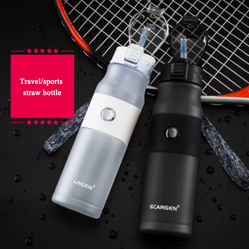 

600ml Outdoor Water Bottle with Straw Sports Bottles Eco-friendly with Lid Hiking Camping Plastic