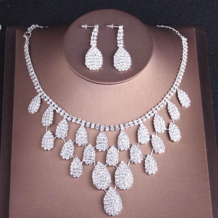 Moda Crystal Clear Jóias Nupcial Do Casamento Define Mulheres Pageant Prom Casamento Jóias Acessórios de Noiva Tiara de Jóias Brincos (1)