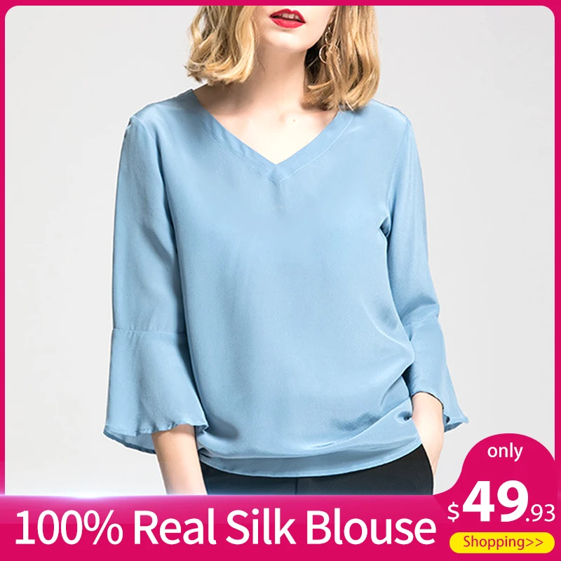 

Women Real Silk Shirt 100% Natural Silk Blouse Casual Shirt Blusas femininas 2019 New Spring Summer Office Lady Pure Silk Shirt