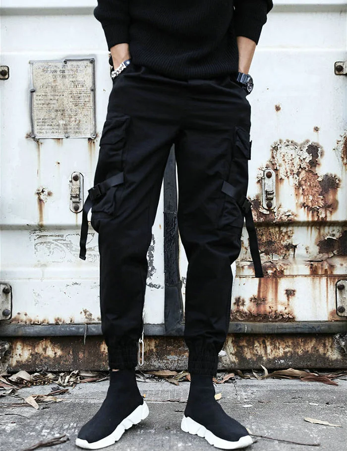 Мужские камуфляжные штаны мужские брюки хип-хоп Уличная лента молния брюки мужские хлопковые черные тонкие шаровары, штаны для бега брюки