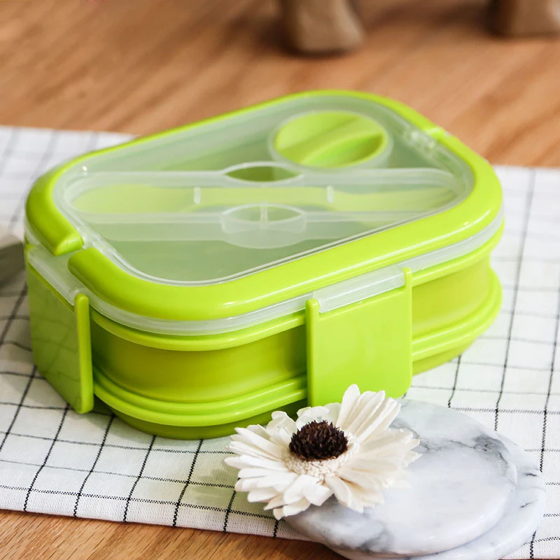 

TUUTH Silicone Lunch Box Foldable Microwave Heating 2 Layers Large-capacity Bento Box Portable Food Storage Container