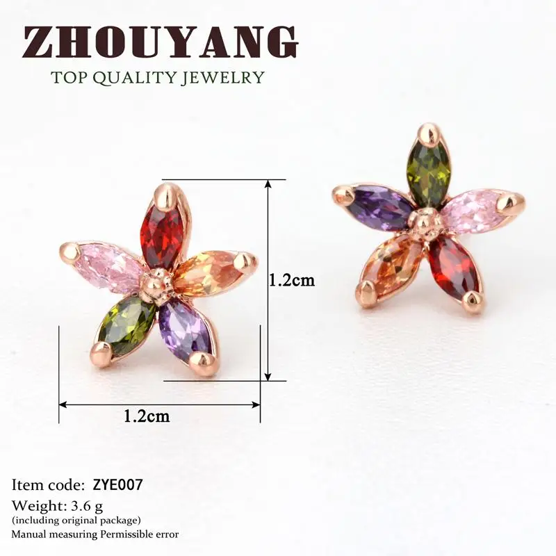 ZHOUYANG ZYE007 разноцветные зимние серьги гвоздики цвета розового золота с