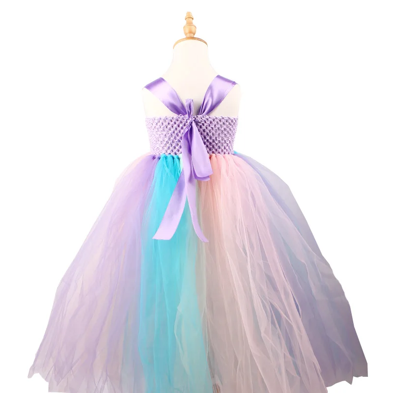 Pastel Unicorn TUTU Dress Girl Flower Birthday Party Dress with Headband Full Length Kids Dress Up Clothes Handmade Fancy Dress (6)
