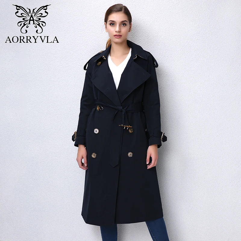 AORRYVLA новое осеннее пальто для женщин, классическое двубортное пальто с отложным воротником и карманами, длинное пальто, Новые поступления AO3706