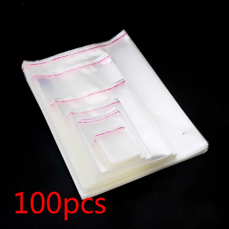 

Resealable 100PC Self-adhesive Clear Cellophane Bag Self Sealing Small Plastic Bags for Candy Packing Cookie Packaging Bag Pouch