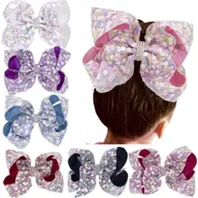 Kids Girls Large Sequins Rhinestone Grosgrain Ribbon Bow Hair Clip Baby Hair Accessories Handmade Princess Headwear lovely hair bow holder handmade cartoon dots long hair clip organizer grosgrain ribbon barrette holders for girls