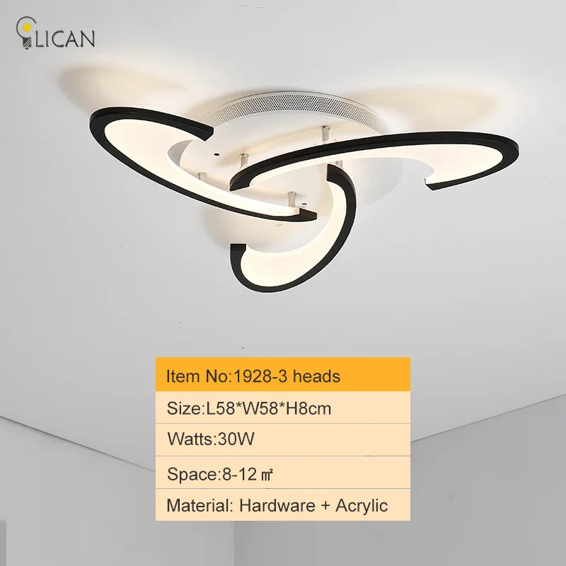 LICAN Modern LED Ceiling Lights for Living room Bedroom luminaire plafonnier Lampara de techo Modern Ceiling lamp Fixtures - Цвет корпуса: 3 heads Black body