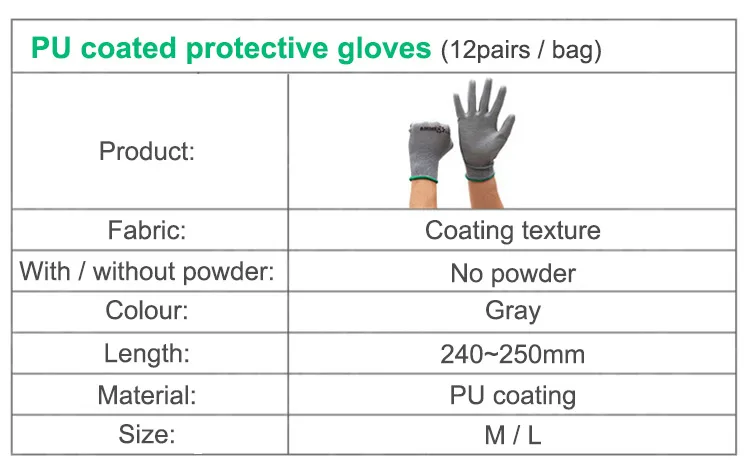 AMMEX PU300G 12 пар рабочих перчаток пальмовое покрытие ПУ защитные нейлоновые плотные перчатки дышащие серые защитные Нескользящие чистящие