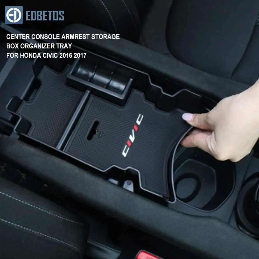 Center Console Armrest Storage Box Organizer Tray For Honda Civic 10th 2016-2018