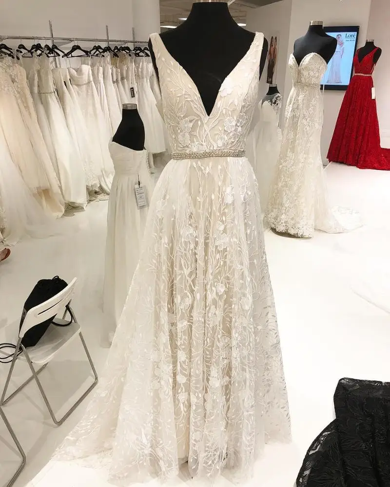 Элегантные, красивые, с глубоким v-образным вырезом, дизайнерские, пляжные, свадебные платья, vestido de novia, расшитые бисером, свадебное платье, HA018