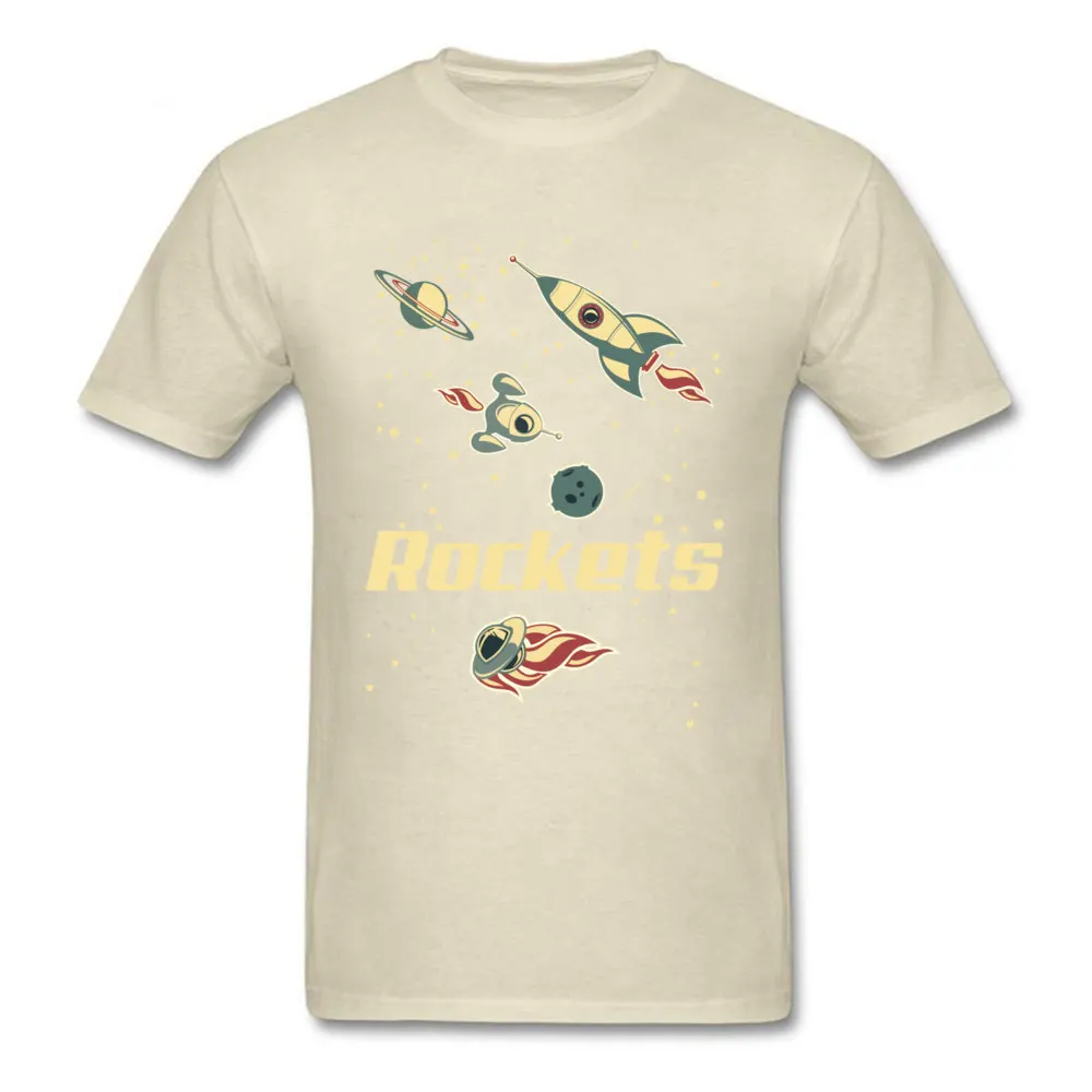 Rockets 100% Cotton Fabric T Shirt for Men Short Sleeve comfortable Tops & Tees Plain Summer Autumn O Neck Tops Shirts Custom Rockets beige