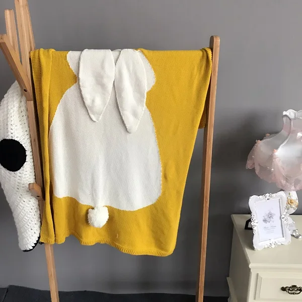 Детское одеяло, вязаное Пеленальное Одеяло для новорожденных, одеяла с кроликами, супер мягкое детское постельное белье, одеяло для кровати, дивана, корзины, коляски - Цвет: Yellow