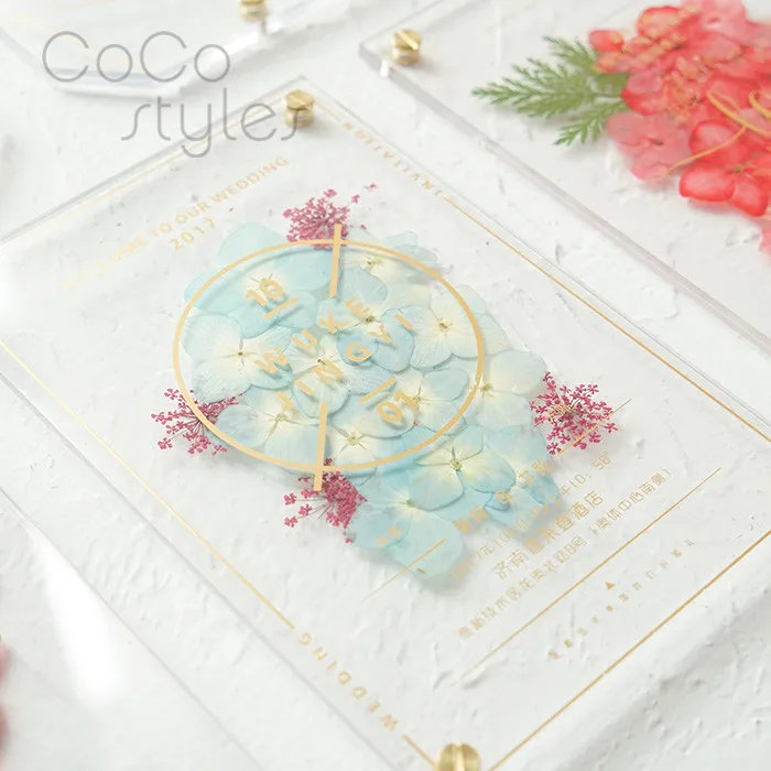  Cocostyles personalized preserved fresh flower invitation card with gold foiling printing for garde - 32856642198