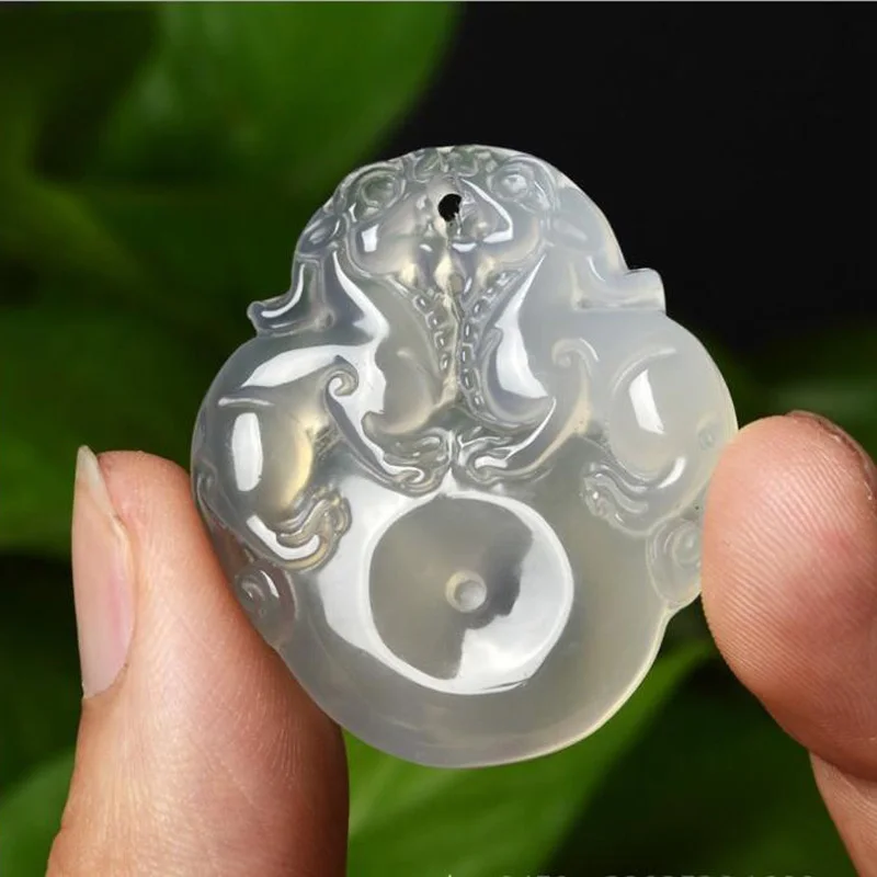 

yu xin yuan natural jade medullary pendant carved double pixiu lucky charms with rope necklace women men jewelry