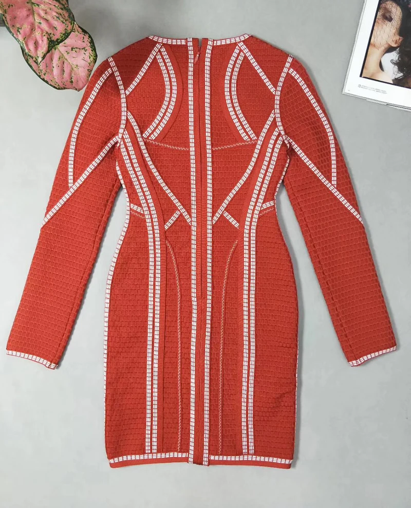 2018 Новое поступление модное красное Бандажное платье высокого качества стрейч с длинным рукавом облегающее знаменитости Вечеринка Vestidos