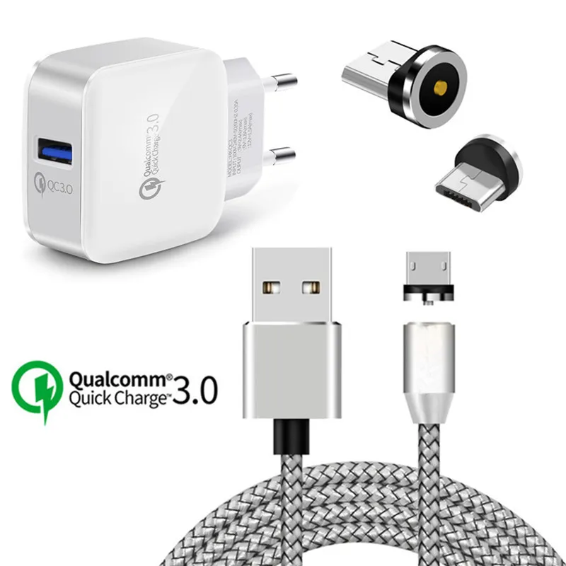 

Magnetic charger Micro USB Cable + QC 3.0 USB Fast adapter For Samsung A7 2018 Xiaomi 6A Redmi 7 6 Huawei P8 lite Android phone