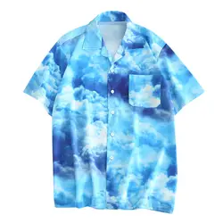 Womal Новая мода Летние рубашки для мужчин полиэстер Небесно-Голубой креативный узор рубашки повседневная с коротким рукавом пляжный