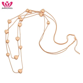 

Fashion Women Sweater Heart Chain Necklaces Gold Color High Quality 2 Multi Layer Long Necklaces For Women Christmas Gifts 2018